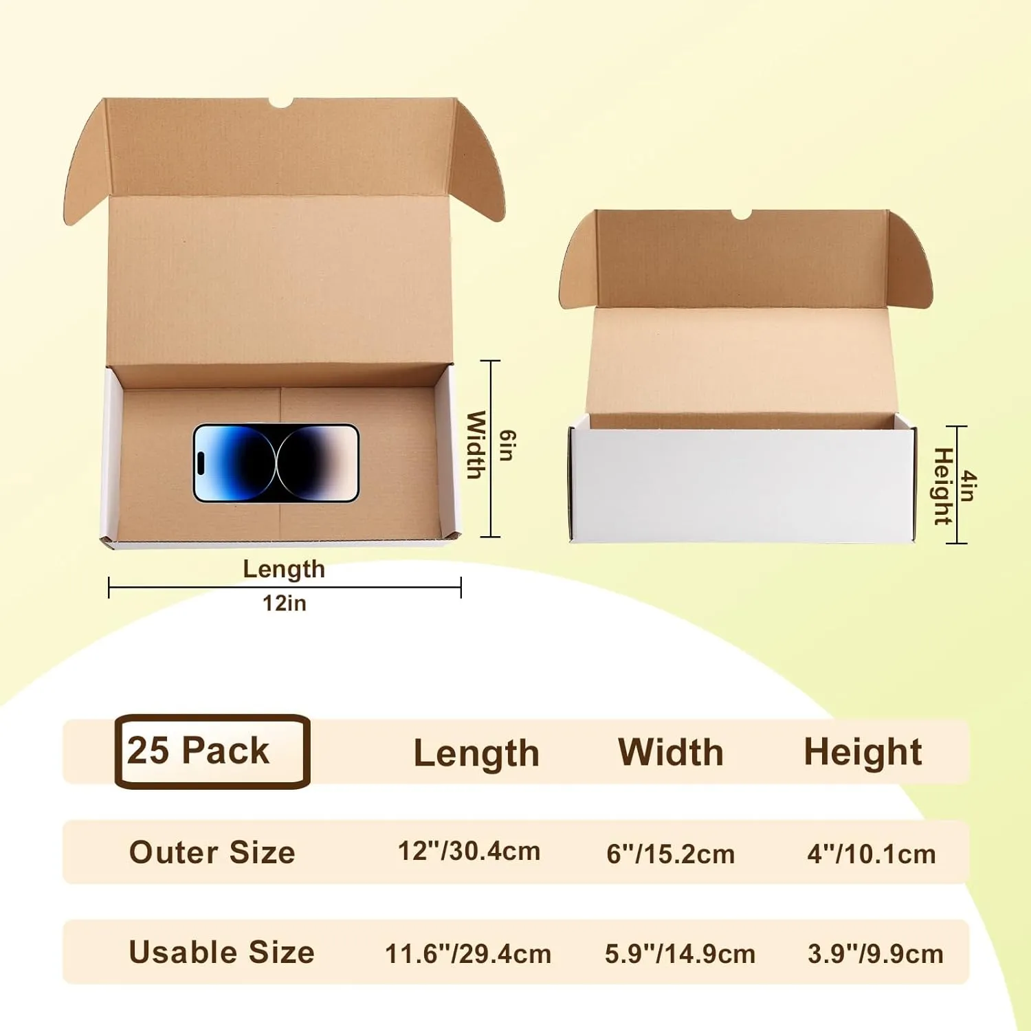 WIFTREY 25 Pack 12x6x4 White Small Shipping Boxes, 12 x 6 x 4 Corrugated Cardboard Mailer Box for Packaging Small Business