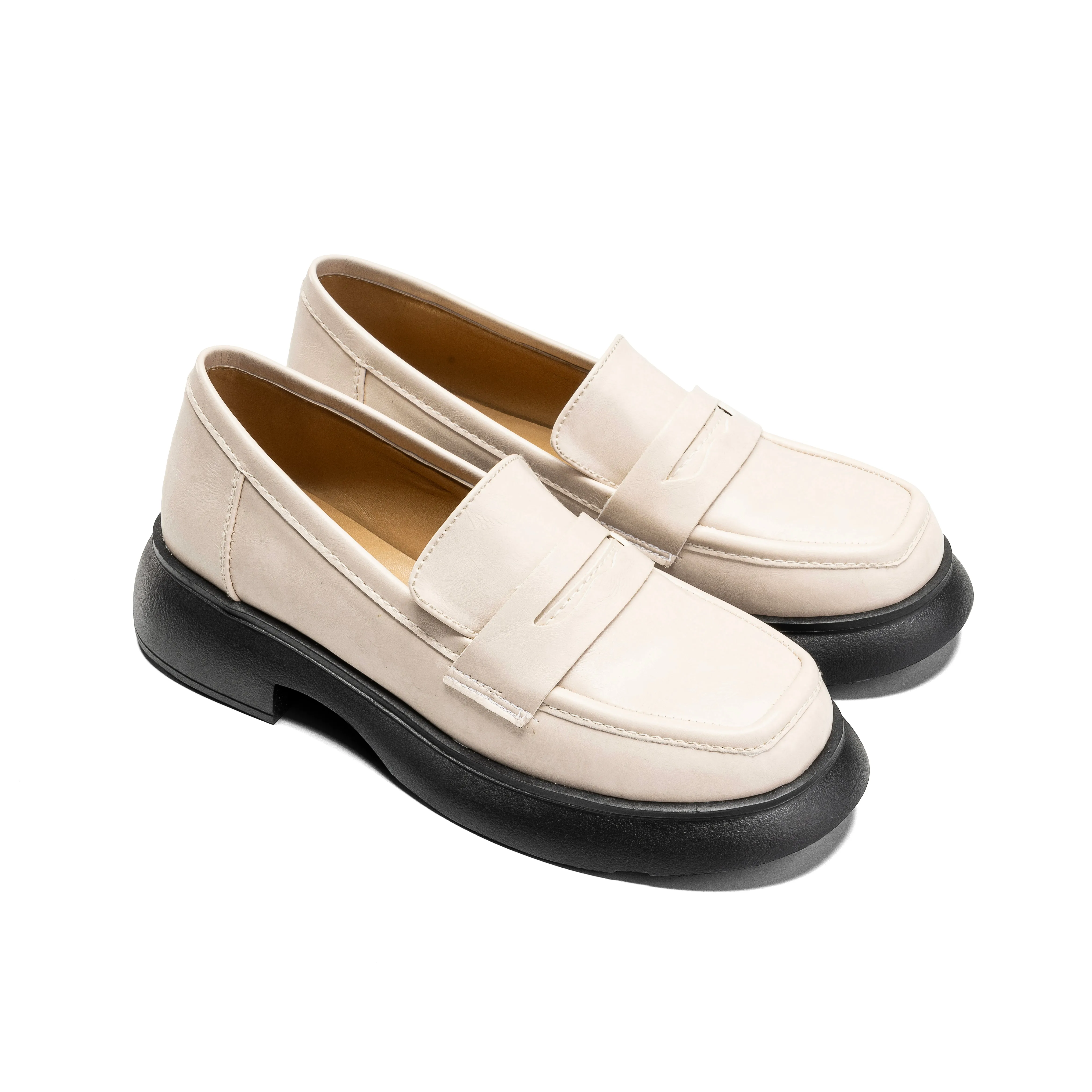 Women Beige Penny Loafer *Black Sole