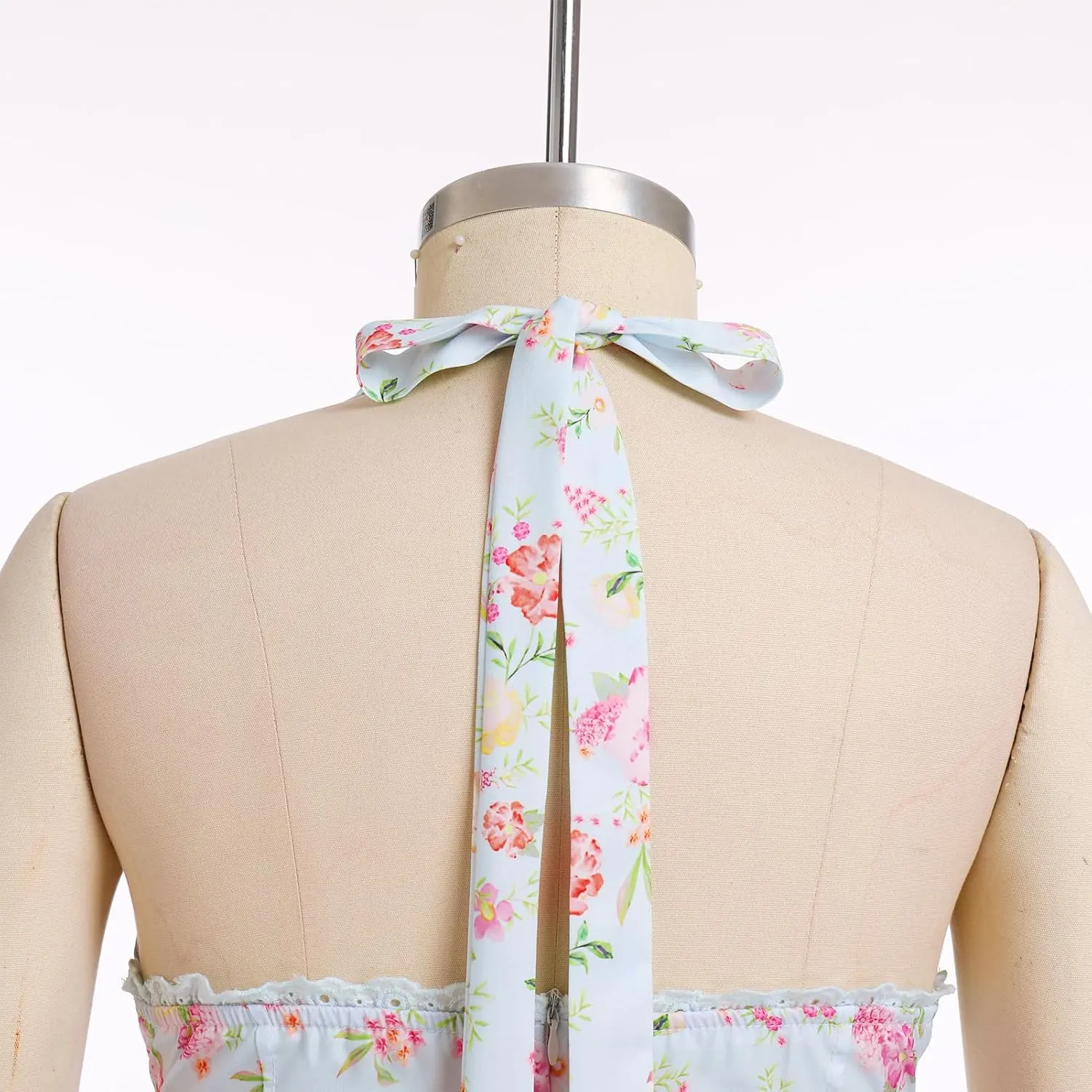 Women Floral Corset Dress Summer Dresses Boho Flowy Adjustable Halter Neck Lace Up Midi Dresses A Line Casual Sundress