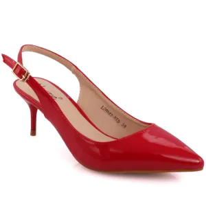 Women "VIVECA" Shaded Sling Back Closed Toe Patent Stiletto Heel Sandals