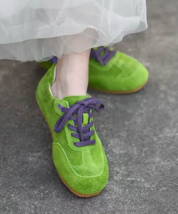 Women Splicing Flat Feet Shoes Green Suede Lace Up YC023
