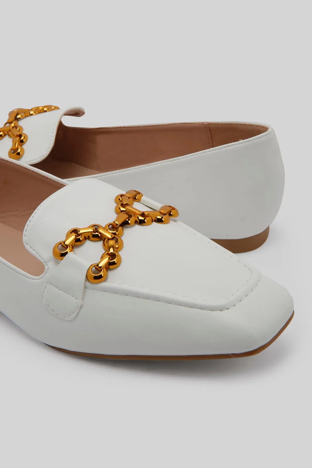 Women White Loafer With Trim