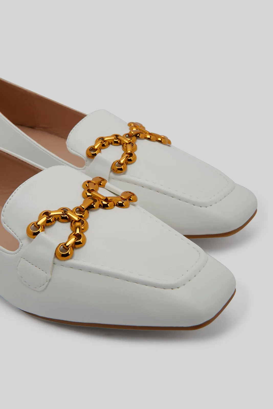Women White Loafer With Trim