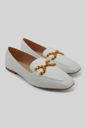 Women White Loafer With Trim