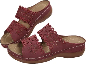 Women's Bohemian Orthotic Sandals Hollow Out Floral Embroidered Slip On Slides Arch Support Athletic Platform Walking Sandals
