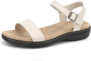 Women's Classic Flat Sandals Leather Open Toes Memory Foam One Band Ankle Strap Adjustable Slip On Shoes