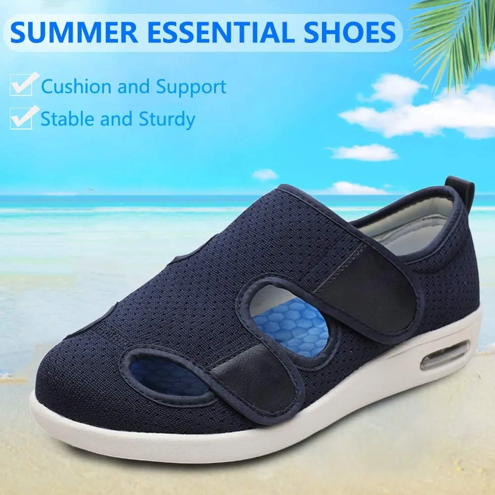 Women's Diabetic Sandals, Adjustable Closure Comfy Slippers, Extra Wide Walking Shoes for Diabetic Edema Plantar Fasciitis Bunions Arthritis Swollen Feet