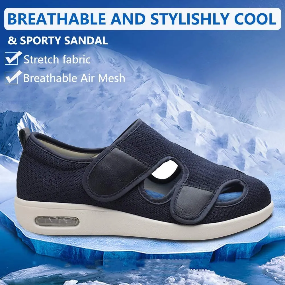 Women's Diabetic Sandals, Adjustable Closure Comfy Slippers, Extra Wide Walking Shoes for Diabetic Edema Plantar Fasciitis Bunions Arthritis Swollen Feet