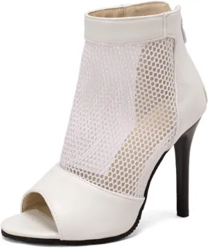 Women's Fashion Snakeskin Printed Open Peep Toe Stilettos High Heels Sandals Sexy Mesh Back Zipper Summer Breathable Casual Comfortable Slip-On Rome Sandal Shoes