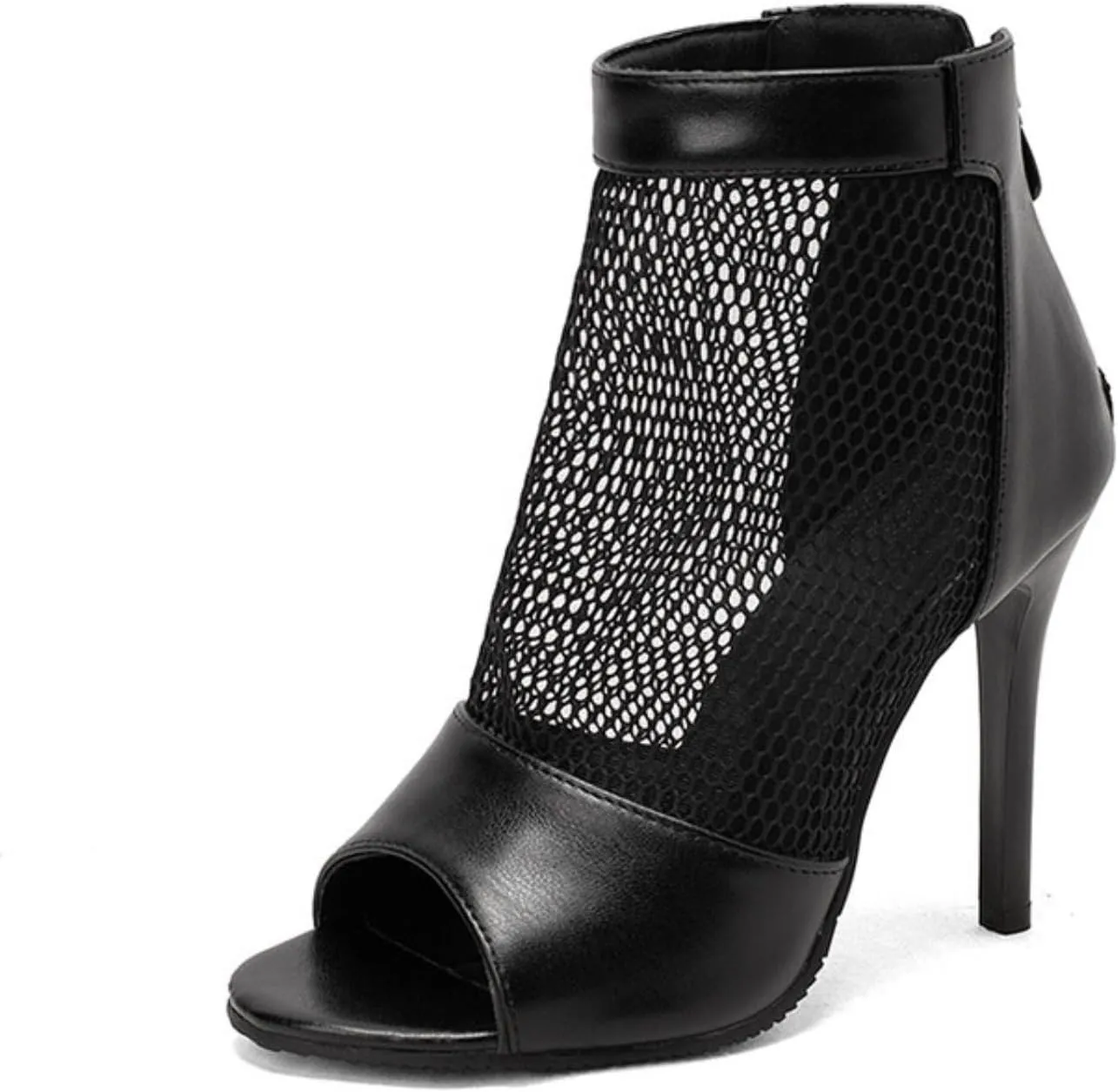 Women's Fashion Snakeskin Printed Open Peep Toe Stilettos High Heels Sandals Sexy Mesh Back Zipper Summer Breathable Casual Comfortable Slip-On Rome Sandal Shoes