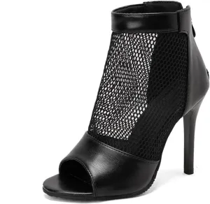 Women's Fashion Snakeskin Printed Open Peep Toe Stilettos High Heels Sandals Sexy Mesh Back Zipper Summer Breathable Casual Comfortable Slip-On Rome Sandal Shoes