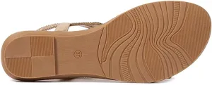 Women's Flat Sandals Summer Beach Sandal T-Strap Rhinestone Beaded Bohemia Shoes