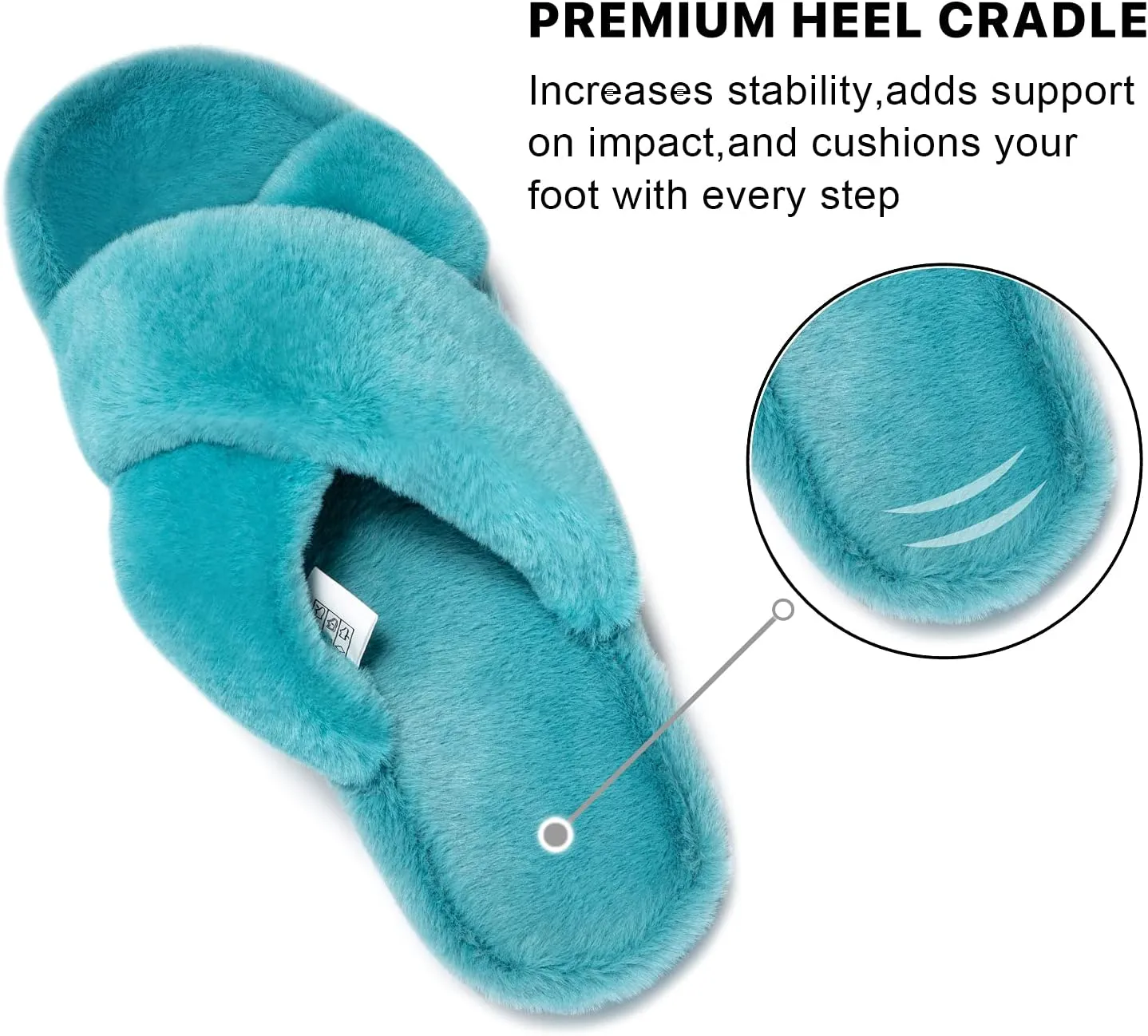 Womens Fuzzy Cross Band Slippers with Orthotic Insole Arch Support, Comfortable Spa Plush House Slippers for Plantar Fasciitis, Foot and Heel Pain, Recovery Slippers for Women