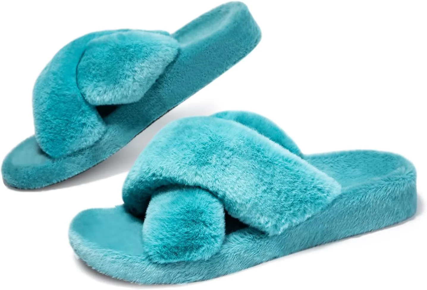 Womens Fuzzy Cross Band Slippers with Orthotic Insole Arch Support, Comfortable Spa Plush House Slippers for Plantar Fasciitis, Foot and Heel Pain, Recovery Slippers for Women