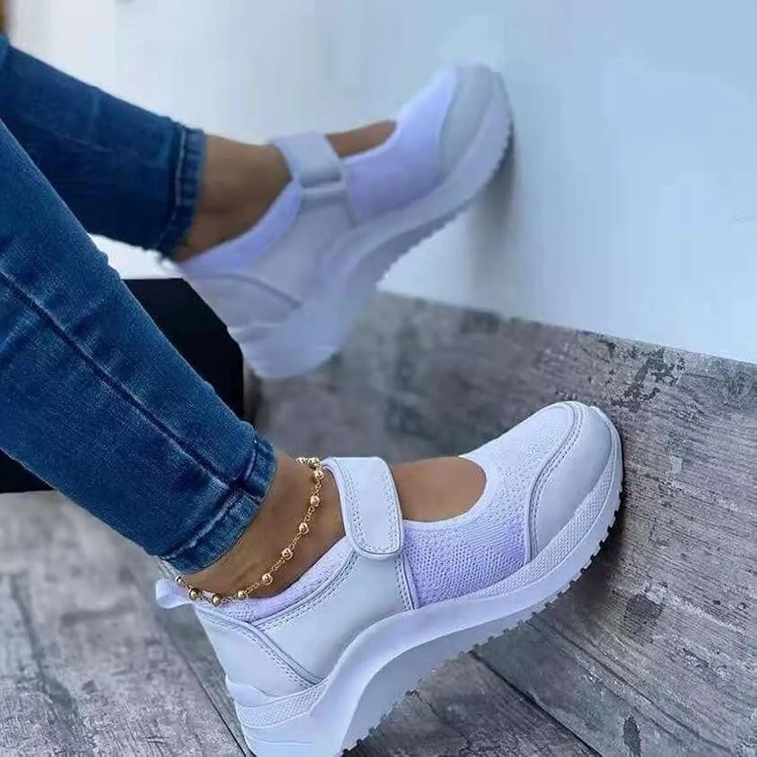 Women's Mary Jane Flats Lightweight Slip on Sneaker Breathable Sandal Summer Mesh Walking Shoes Athletic Outdoor Hiking Sandals,White,US4/EU35