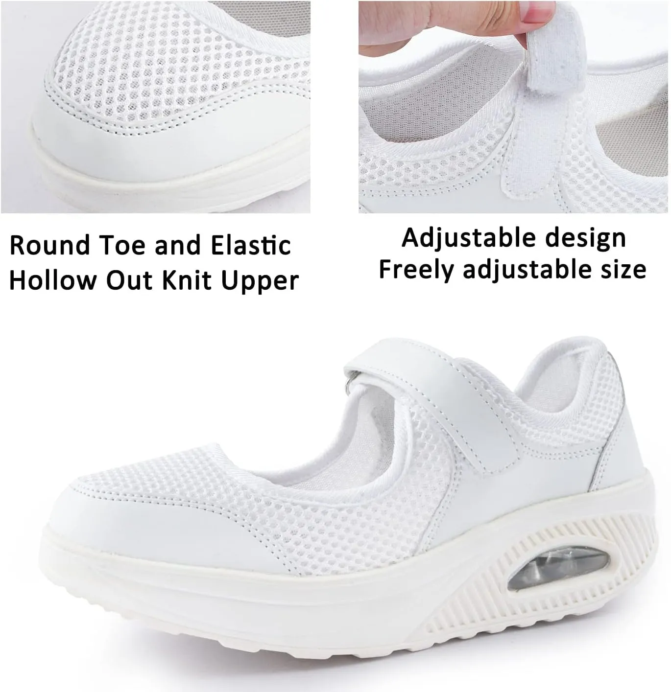 Womens Mesh Walking Shoes Working Nurse Shoes Non-Slip Adjustable Breathable Wedges Slip-on Mary Janes Sneaker Fitness Casual Nursing Orthotic Arthritis,Diabetes,Plantar Fasciitis,Lightweight Shoes