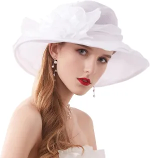 Women’s Organza Church Tea Party Wedding Fascinator Hat UV-Anti Wide Brim Sun Hats