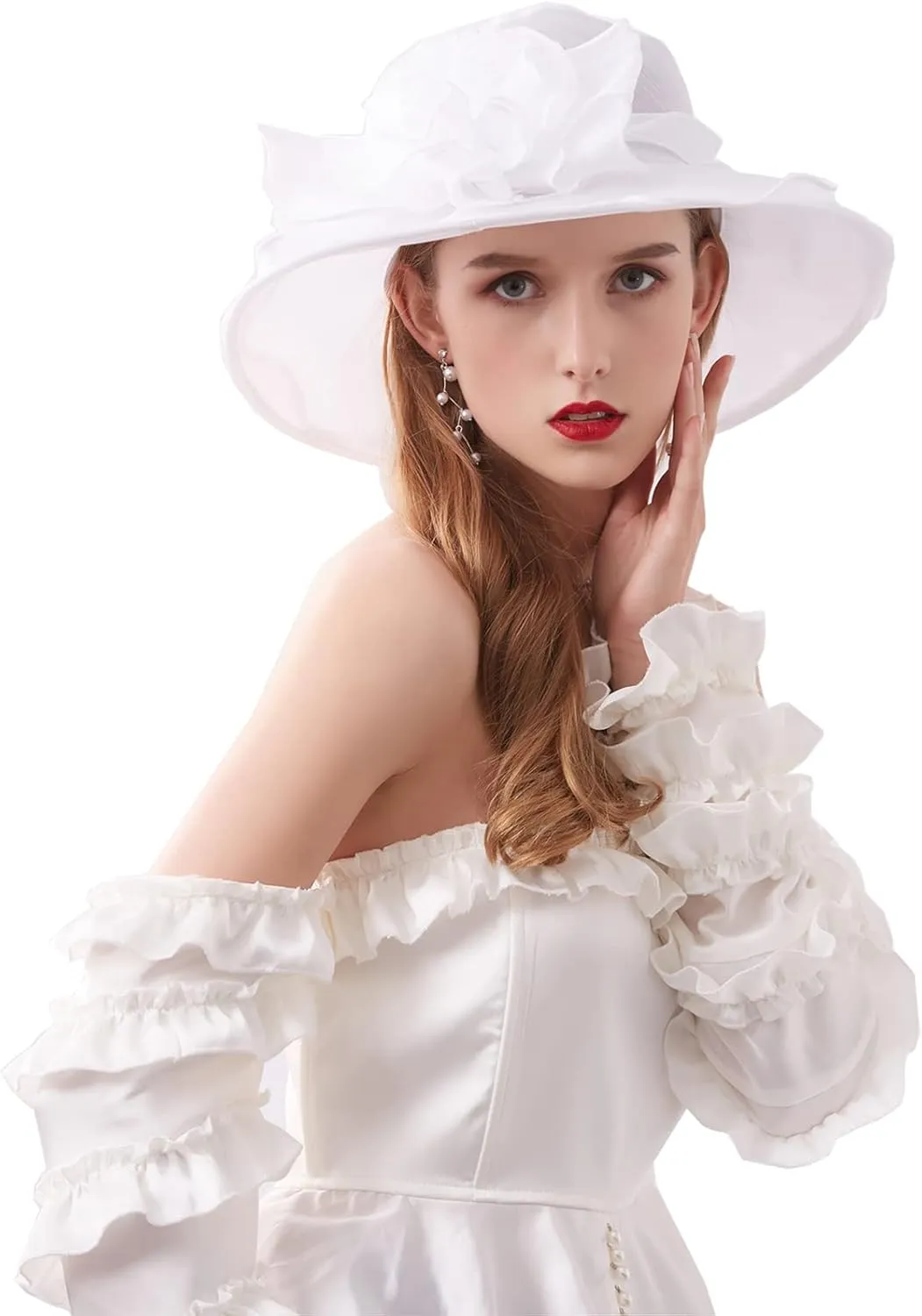 Women’s Organza Church Tea Party Wedding Fascinator Hat UV-Anti Wide Brim Sun Hats