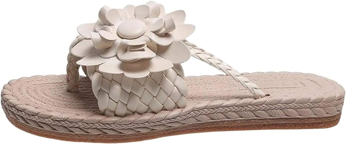 Women's Orthopedic Flower Flat Flip Flops 3D Stereoscopic Floral Design Shoes Flower Decor Weave Detail Toe Post