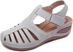 Women's Retro Gladiator Wedge Sandals - Closed Round Toe Hollow Platform Sandals with Ankle Strap Anti-Slip Sole | Comfortable Bohemian Style for Casual Outdoor Wear