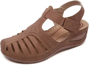 Women's Retro Gladiator Wedge Sandals - Closed Round Toe Hollow Platform Sandals with Ankle Strap Anti-Slip Sole | Comfortable Bohemian Style for Casual Outdoor Wear