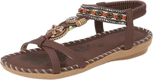 Womens Sandals Comfortable Dressy,Retro Braided Rope Flats Shoes Arch Support Beach Sandals Slip On Walking Sandals