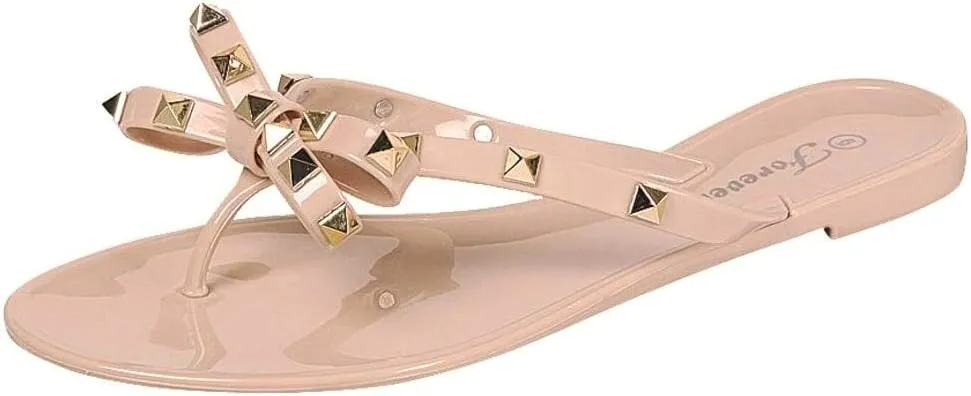 Womens Sandals Studded Jelly Bow Flip Flops