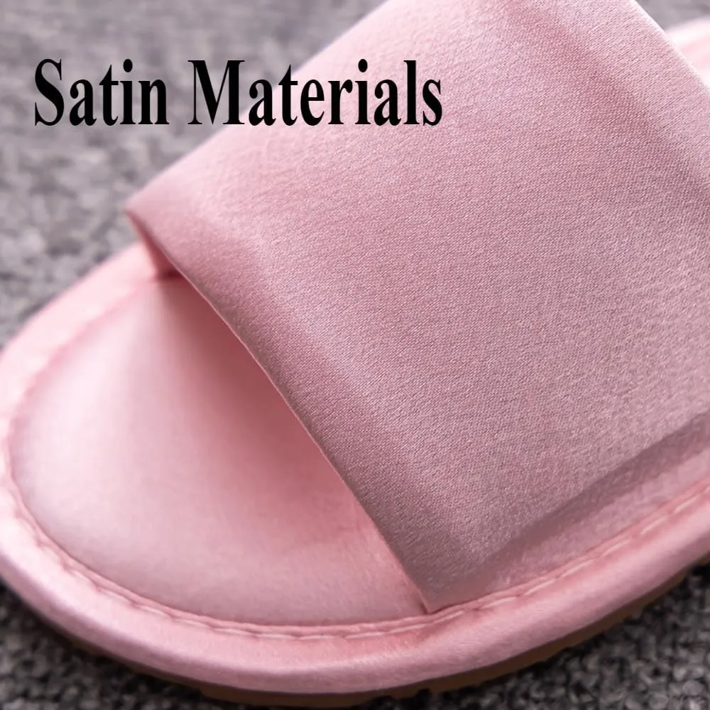 Women's Satin Slippers 2 Pack House Slippers Flat Sandals Set For Home Spa Wedding Vacation Indoor Use Gold Pink
