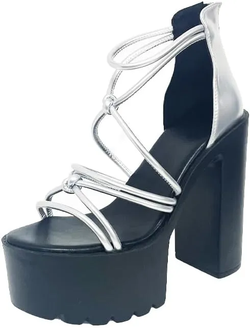 Women's Sexy Chunky Heel Platform Sandals, Open Toe High Heels Sandals, Comfortable Dress Summer Heeled Sandal