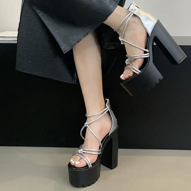 Women's Sexy Chunky Heel Platform Sandals, Open Toe High Heels Sandals, Comfortable Dress Summer Heeled Sandal