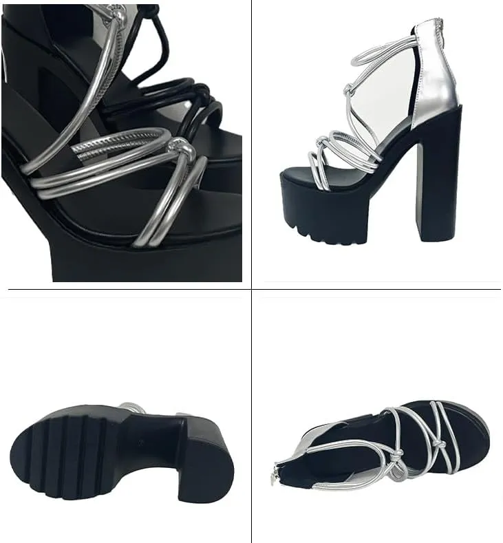 Women's Sexy Chunky Heel Platform Sandals, Open Toe High Heels Sandals, Comfortable Dress Summer Heeled Sandal
