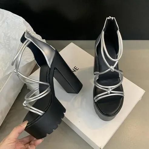 Women's Sexy Chunky Heel Platform Sandals, Open Toe High Heels Sandals, Comfortable Dress Summer Heeled Sandal