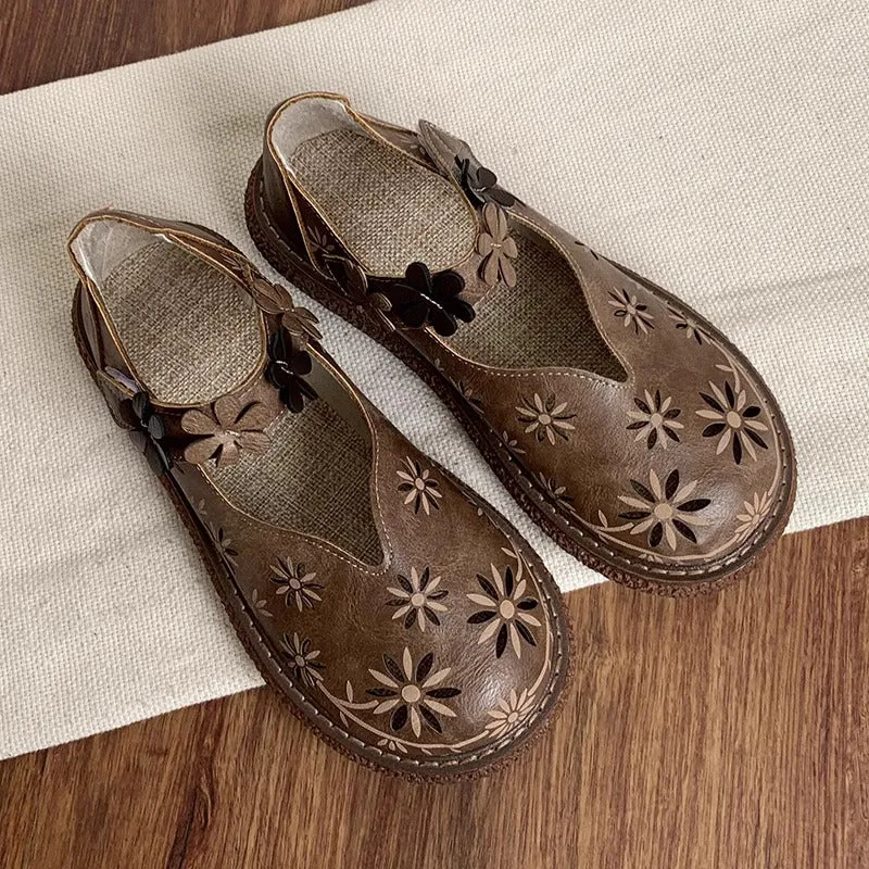 Women's Summer Breathable Flower Hollow Out Flat Literary Style Sandals