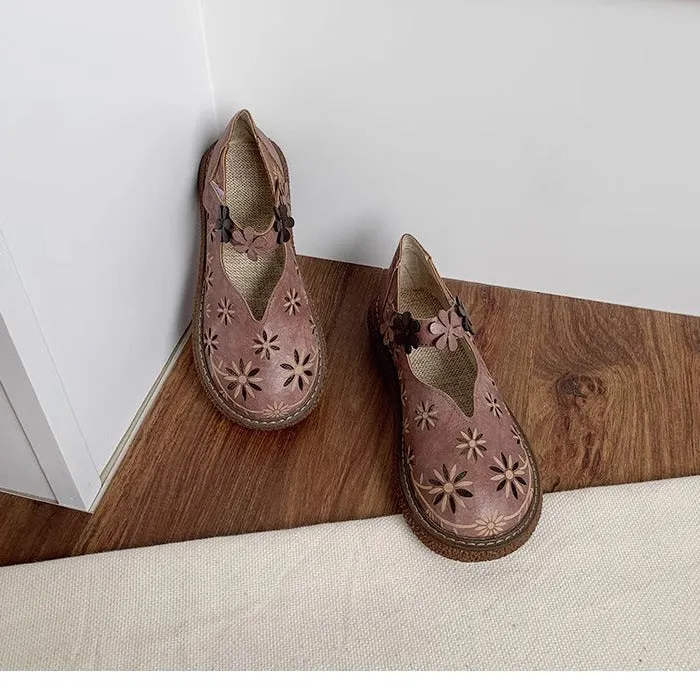 Women's Summer Breathable Flower Hollow Out Flat Literary Style Sandals