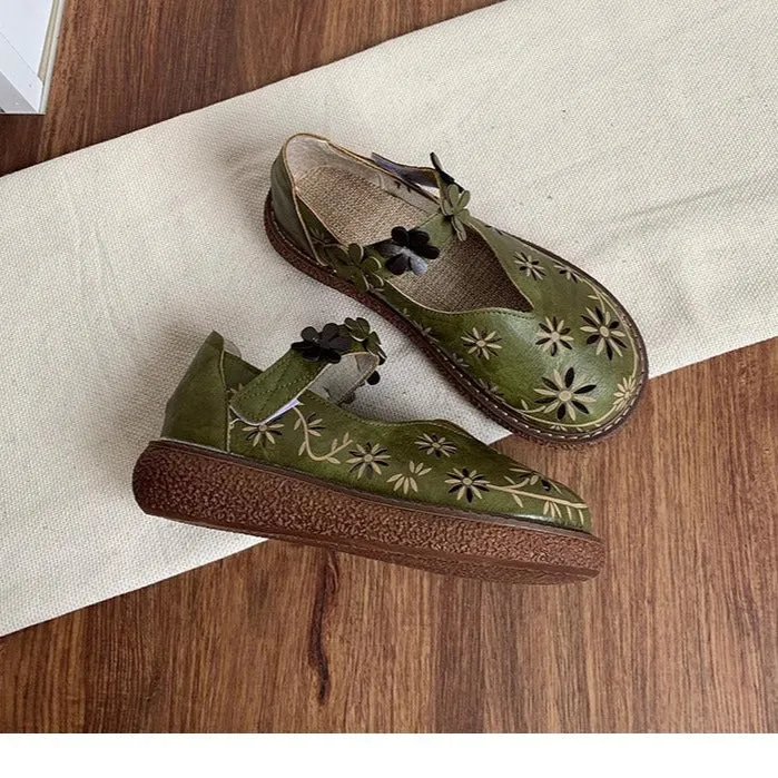 Women's Summer Breathable Flower Hollow Out Flat Literary Style Sandals
