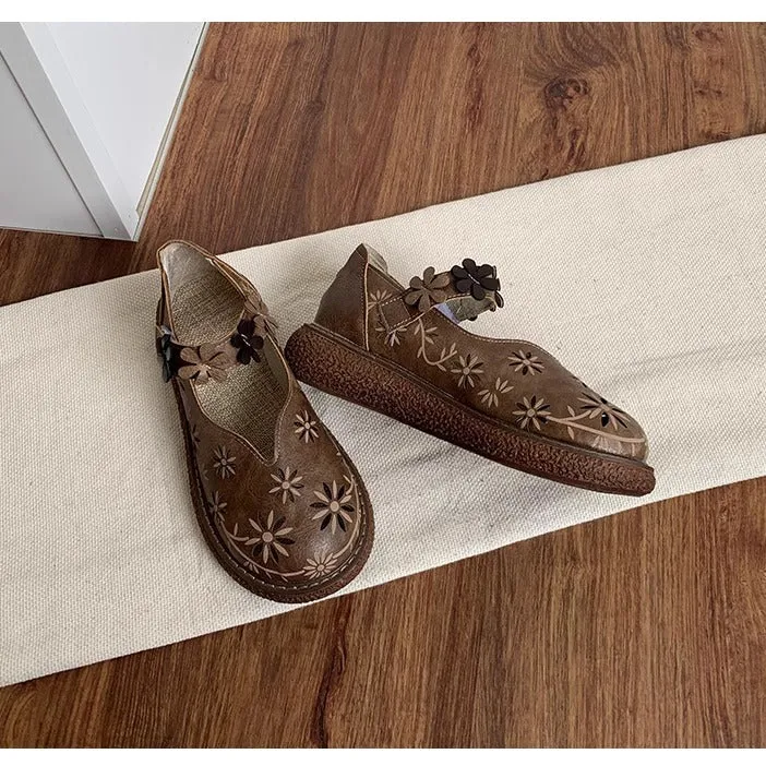 Women's Summer Breathable Flower Hollow Out Flat Literary Style Sandals
