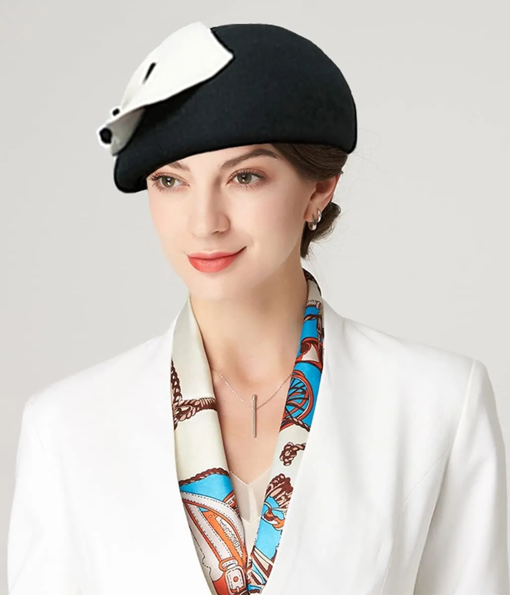 Women's Vintage 100% Wool Felt Cloche Bucket Bowler Hat Winter Vintage Bow Fedoras Church Derby Fascinator Hat