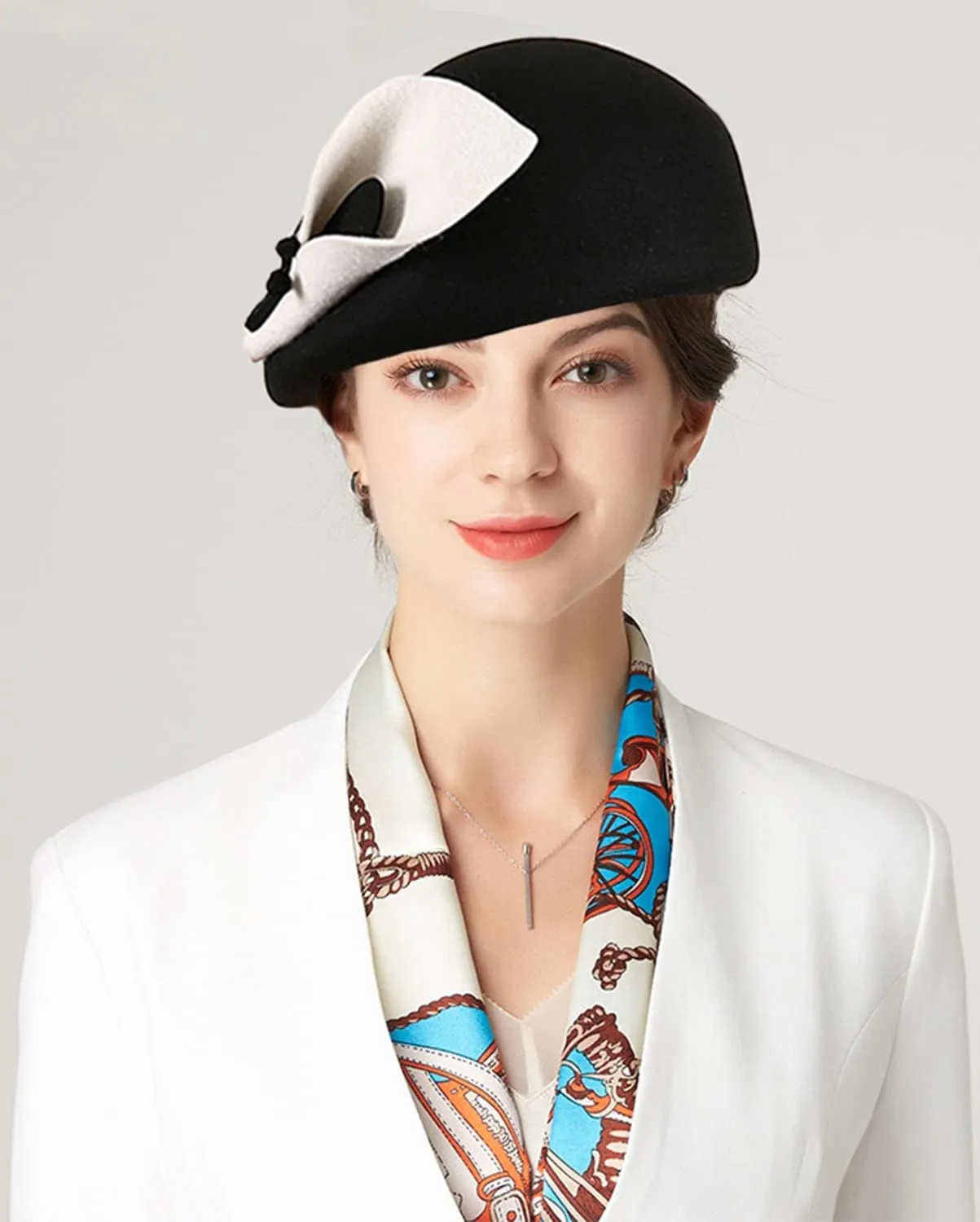 Women's Vintage 100% Wool Felt Cloche Bucket Bowler Hat Winter Vintage Bow Fedoras Church Derby Fascinator Hat