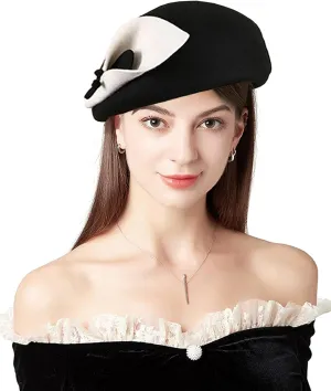 Women's Vintage 100% Wool Felt Cloche Bucket Bowler Hat Winter Vintage Bow Fedoras Church Derby Fascinator Hat