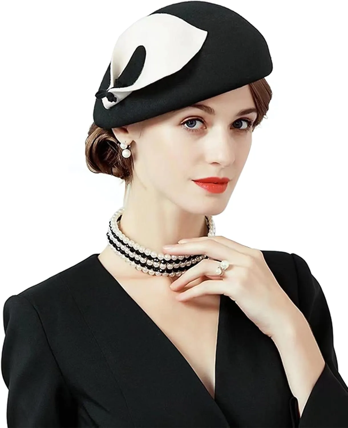 Women's Vintage 100% Wool Felt Cloche Bucket Bowler Hat Winter Vintage Bow Fedoras Church Derby Fascinator Hat