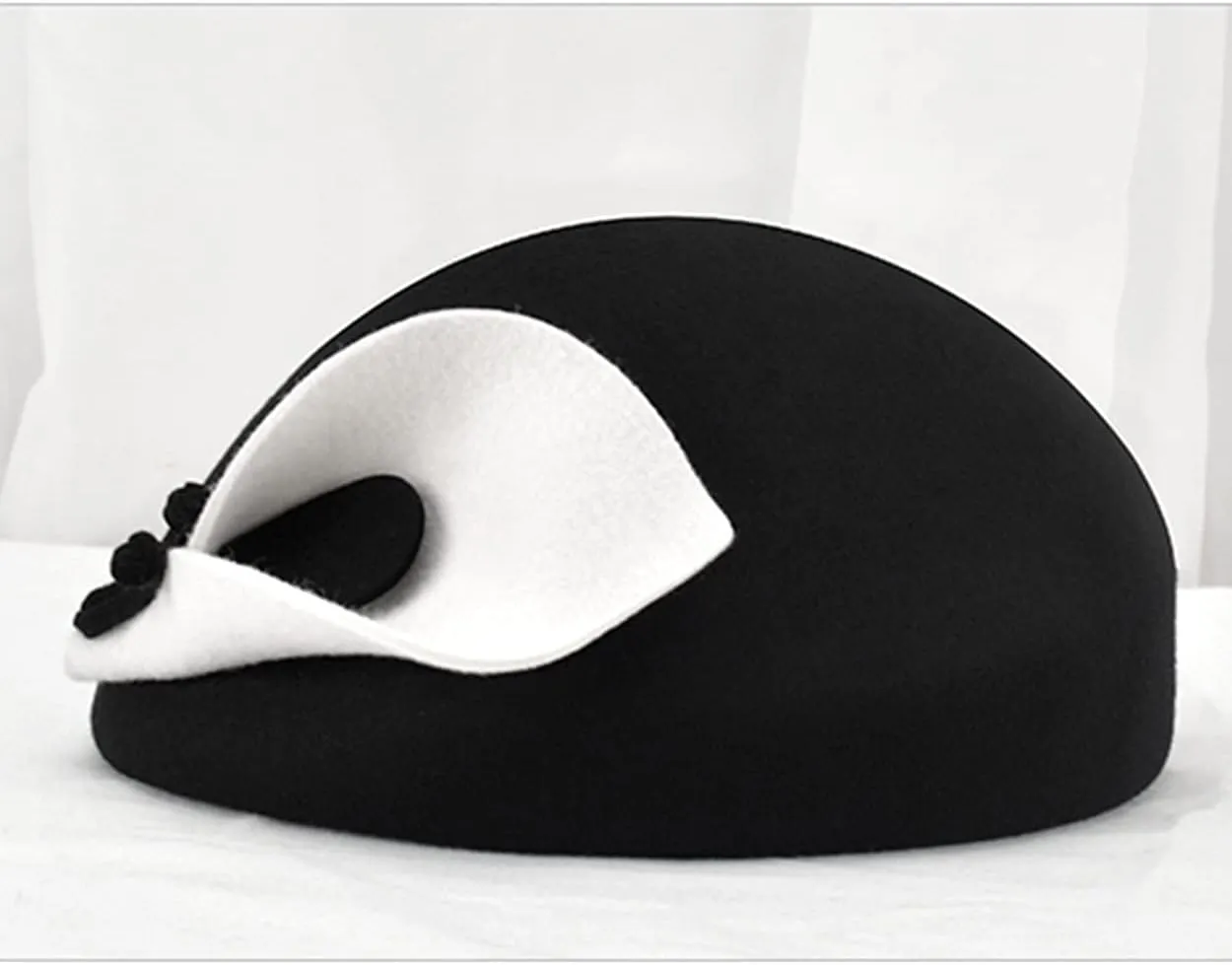 Women's Vintage 100% Wool Felt Cloche Bucket Bowler Hat Winter Vintage Bow Fedoras Church Derby Fascinator Hat