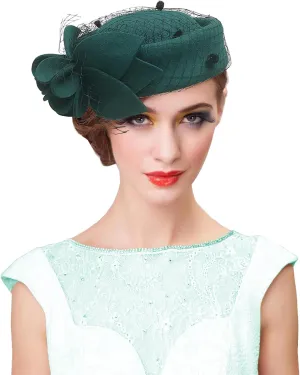 Women's Vintage 100% Wool Felt Cloche Bucket Bowler Hat Winter Vintage Bow Fedoras Church Fascinator