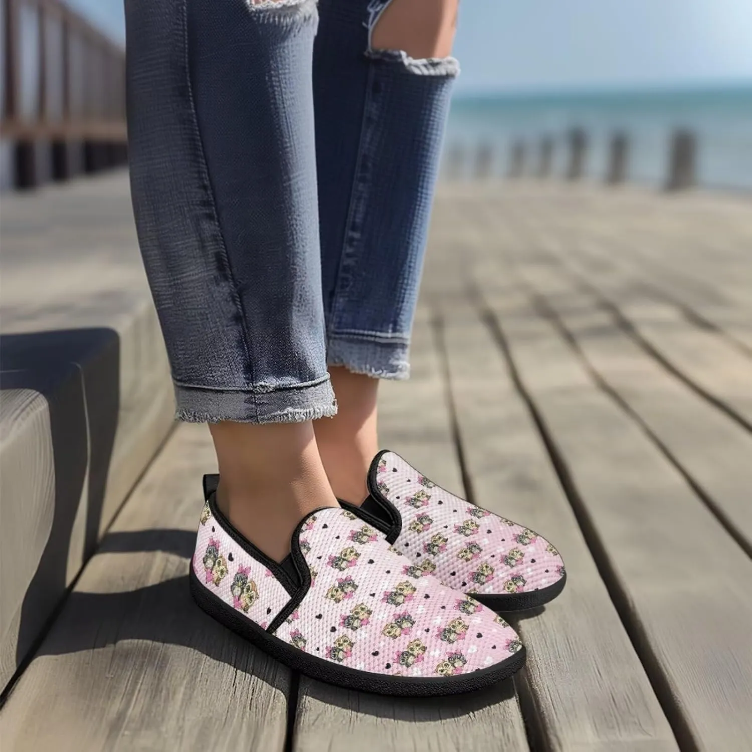 Women's Walking Shoes Fashion Casual Sneaker Comfort Flat Mesh Hand Free Low Tops Painted Sweet Dress Shoes Light - Weight Size 5.5-10.5