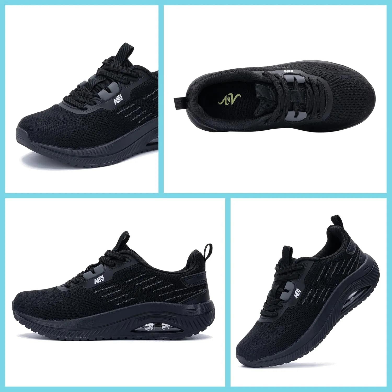 Women's Walking Shoes with Arch Support Orthotic Sneakers for Plantar Fasciitis Heel and Foot Pain Relief Tennis AllBlack Size 5.5