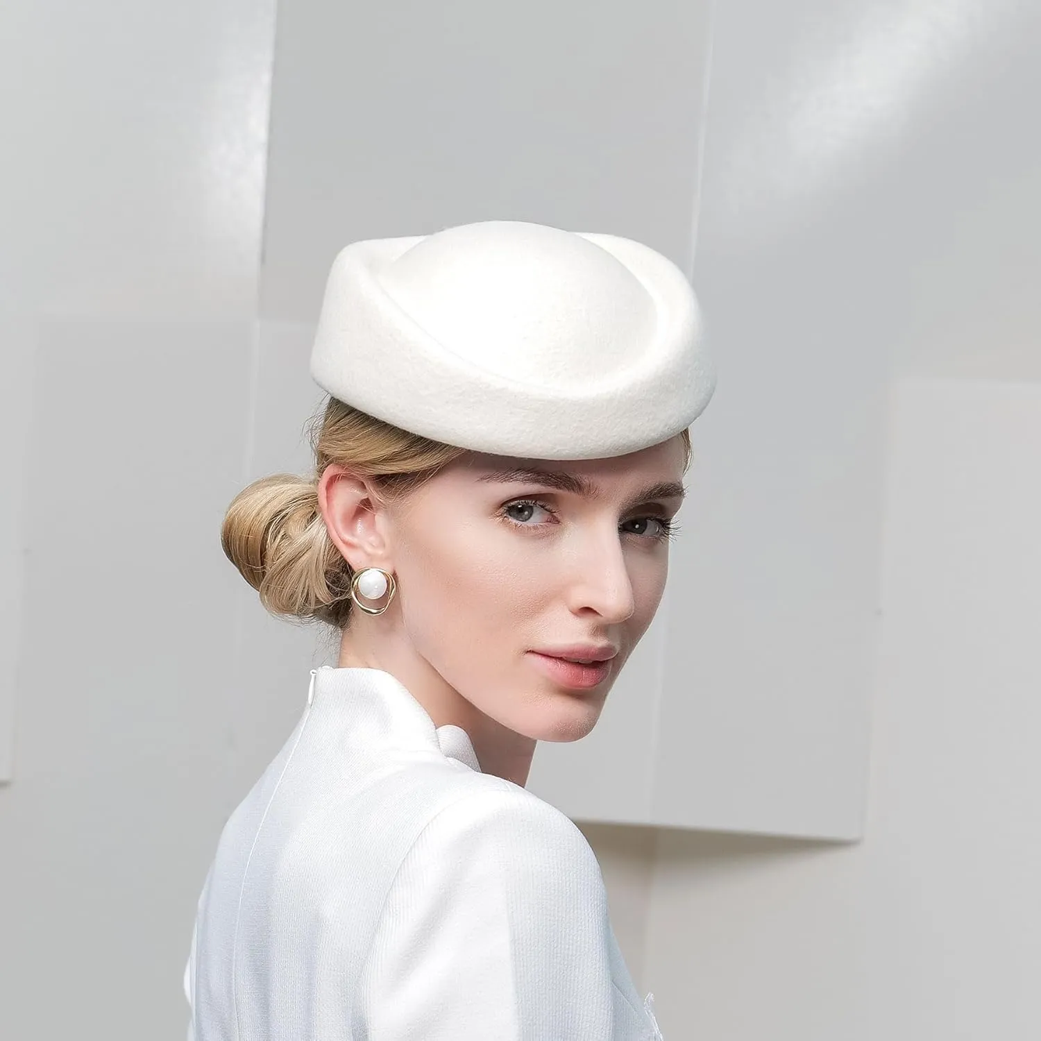 Wool Felt Beret Derby Fascinator Hats for Women Ladies Church Tea Party Formal Wedding Pillbox Hat