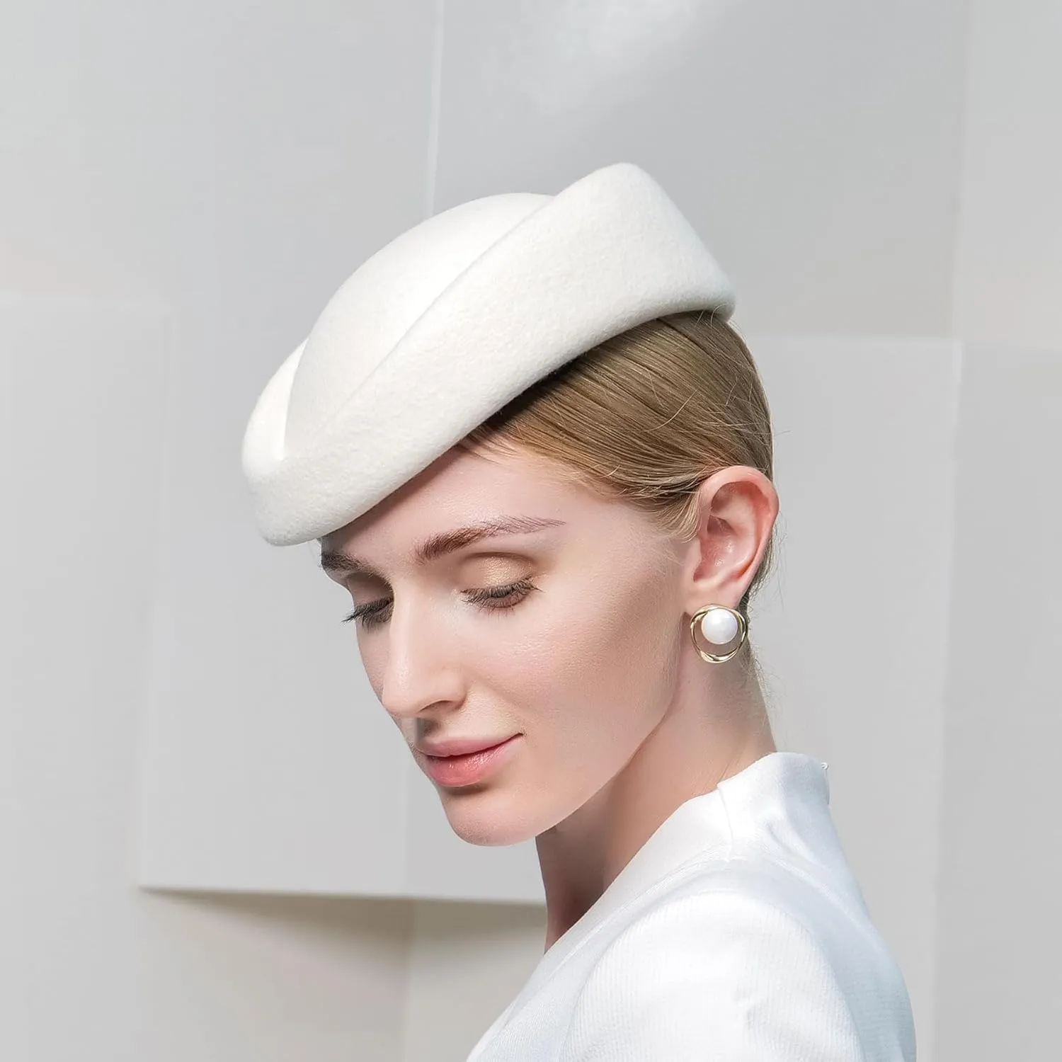 Wool Felt Beret Derby Fascinator Hats for Women Ladies Church Tea Party Formal Wedding Pillbox Hat