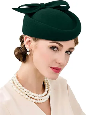 Wool Felt Vintage Fascinator Winter Women Elegant Pillbox Hat Bowknot Derby Church Hat Retro Fedoras