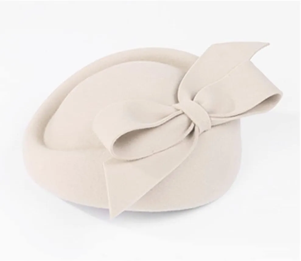 Wool Felt Vintage Fascinator Winter Women Elegant Pillbox Hat Bowknot Derby Church Hat Retro Fedoras