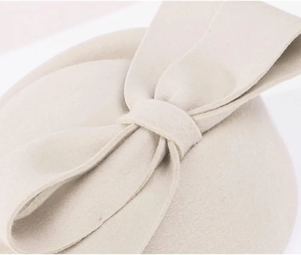 Wool Felt Vintage Fascinator Winter Women Elegant Pillbox Hat Bowknot Derby Church Hat Retro Fedoras