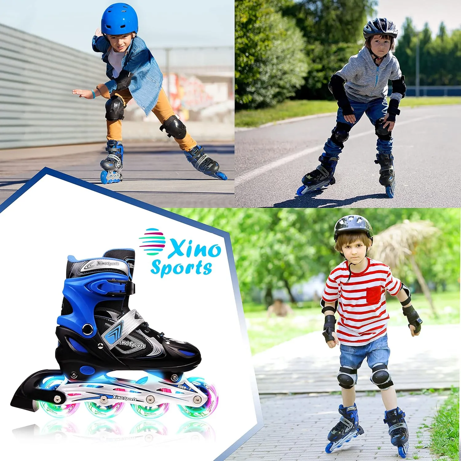 Xino Sports Kids Inline Skates for Girls & Boys - Adjustable Skates with LED Illuminating Light Up Wheels - Youth Skates for Indoors & Outdoors